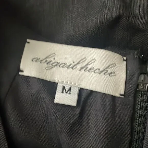 Abigail Heche Linen Scalloped Hem Sleeveless Little Black Shift Dress Sz M - Picture 3 of 3